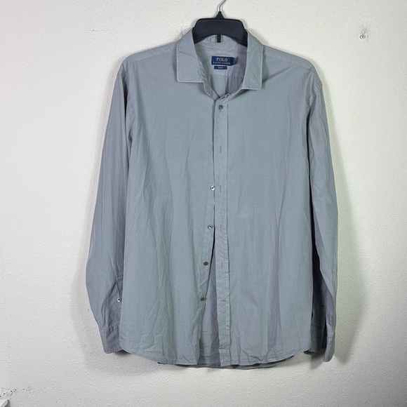 Polo Ralph Lauren Slim Fit Silk Blend Grey Button Down Long Sleeve Shirt Sz XXL - Picture 1 of 7
